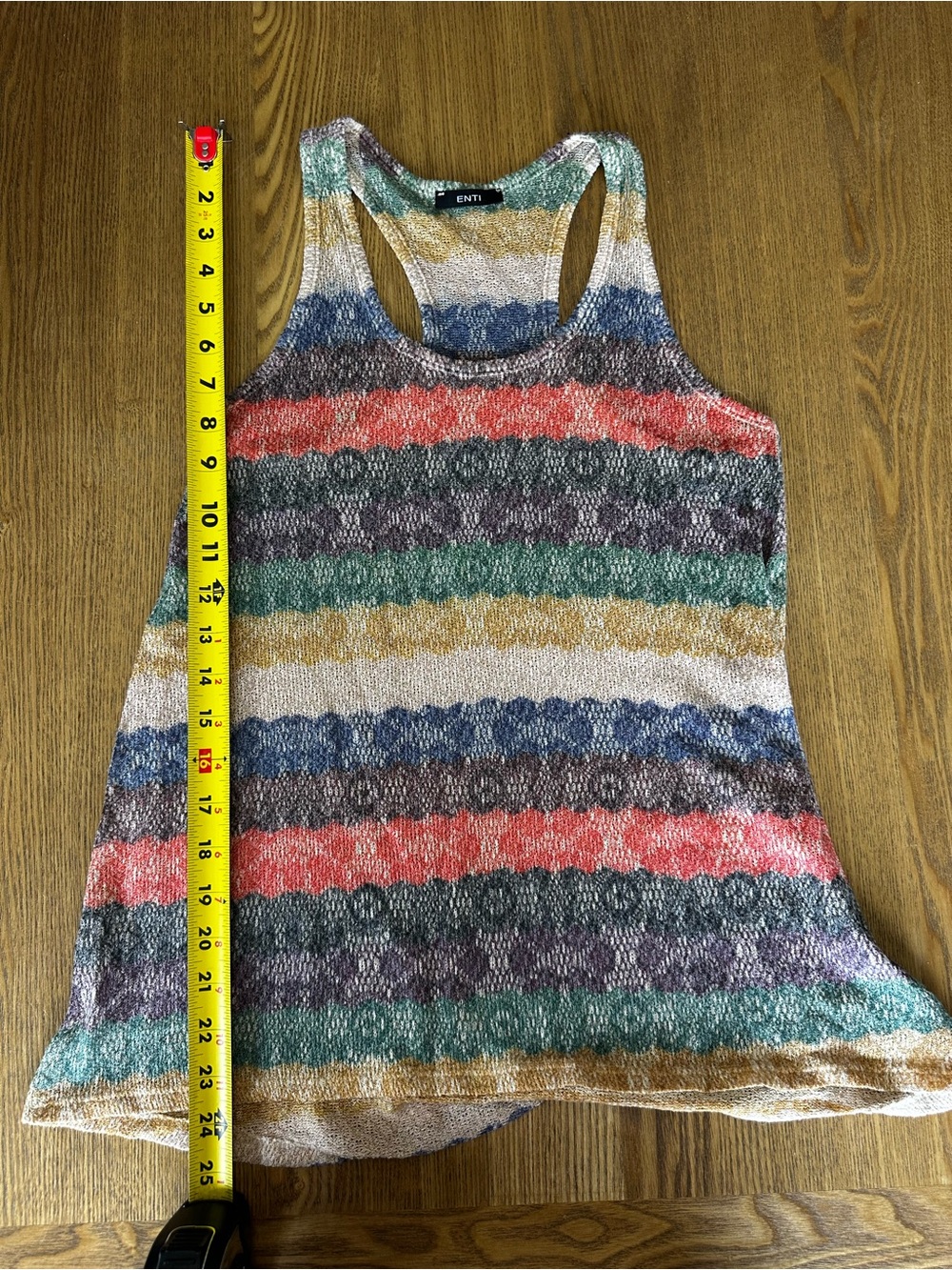 Multicolor Boho Striped Knit Racerback Tank Top - Coral/Green/Blue - Enti
